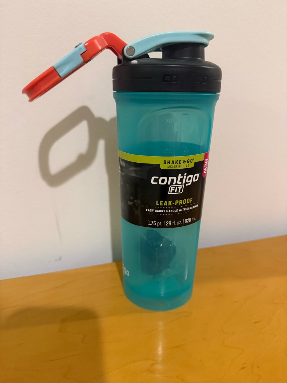 Contigo FIT Leak-Proof Teal Shaker Bottle with Coral Accent